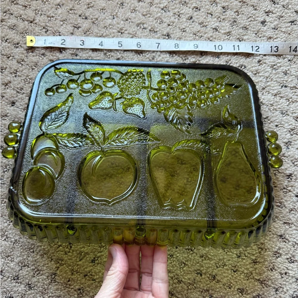 Vintage Indiana Glass Green Fruit Glass Tray
